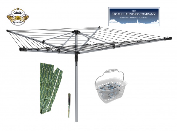 THE HOME LAUNDRY COMPANY, PREMIUM QUALITY - 50m Rotary Washing Line - FREE Metal Spike & Cover Worth £20. HIGH QUALITY 3 YEAR GUARANTEE *FREE BASKET & PEGS WORTH £7.20* ~ limited time only