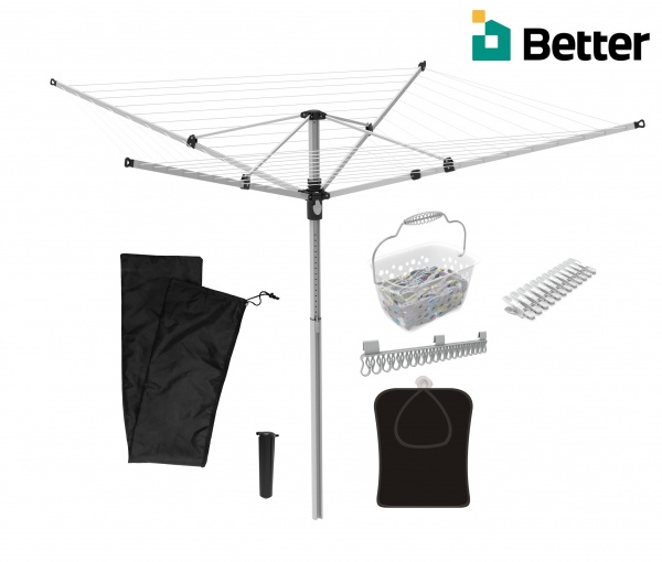 NEW 50M 4 ARM UNIQUE TELESCOPIC ROTARY WASHING LINE - Includes Pegs, Peg Bag, Rotary Cover, Ground Socket & Sock Clip