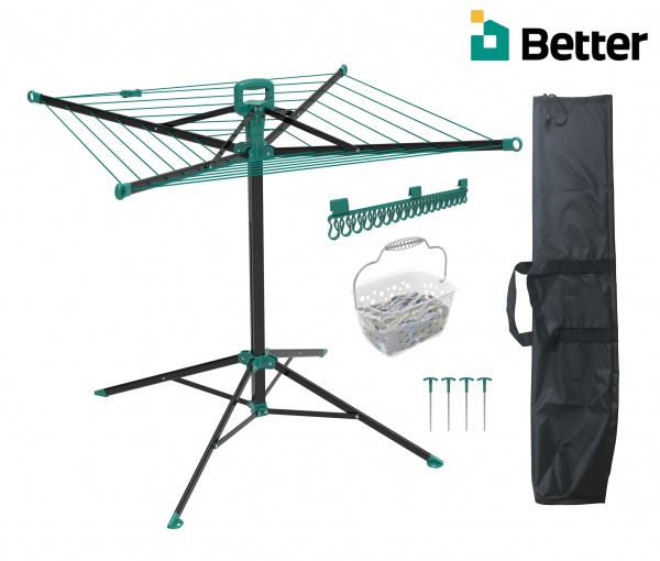 NEW POP UP MULTI-USE Portable Airer - Includes Ground Pegs, Carry bag & Sock Clip - *FREE BASKET & PEGS WORTH £7.20* ~ limited time only