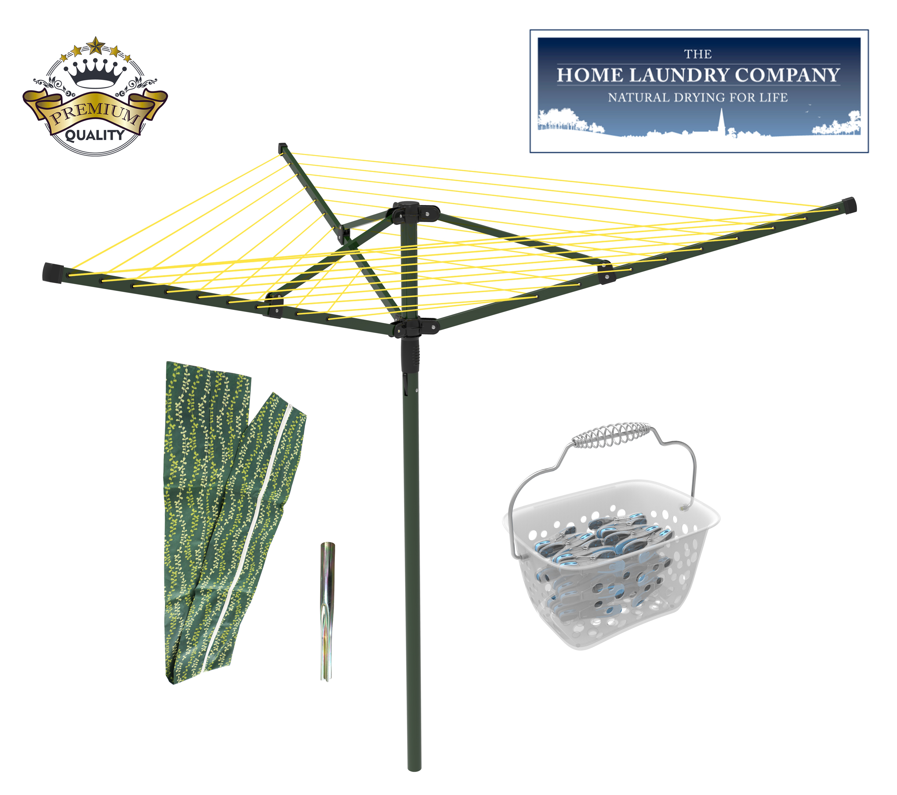PERFECT FOR SMALL FAMILIES OR LIMITED GARDEN SPACE EVERYTHING YOU NEED IN 1 PACKAGE. PREMIUM 30mtr ROTARY WASHING LINE KIT COMPLETE WITH ZIPPED AIRER COVER AND METAL GROUND SPIKE 