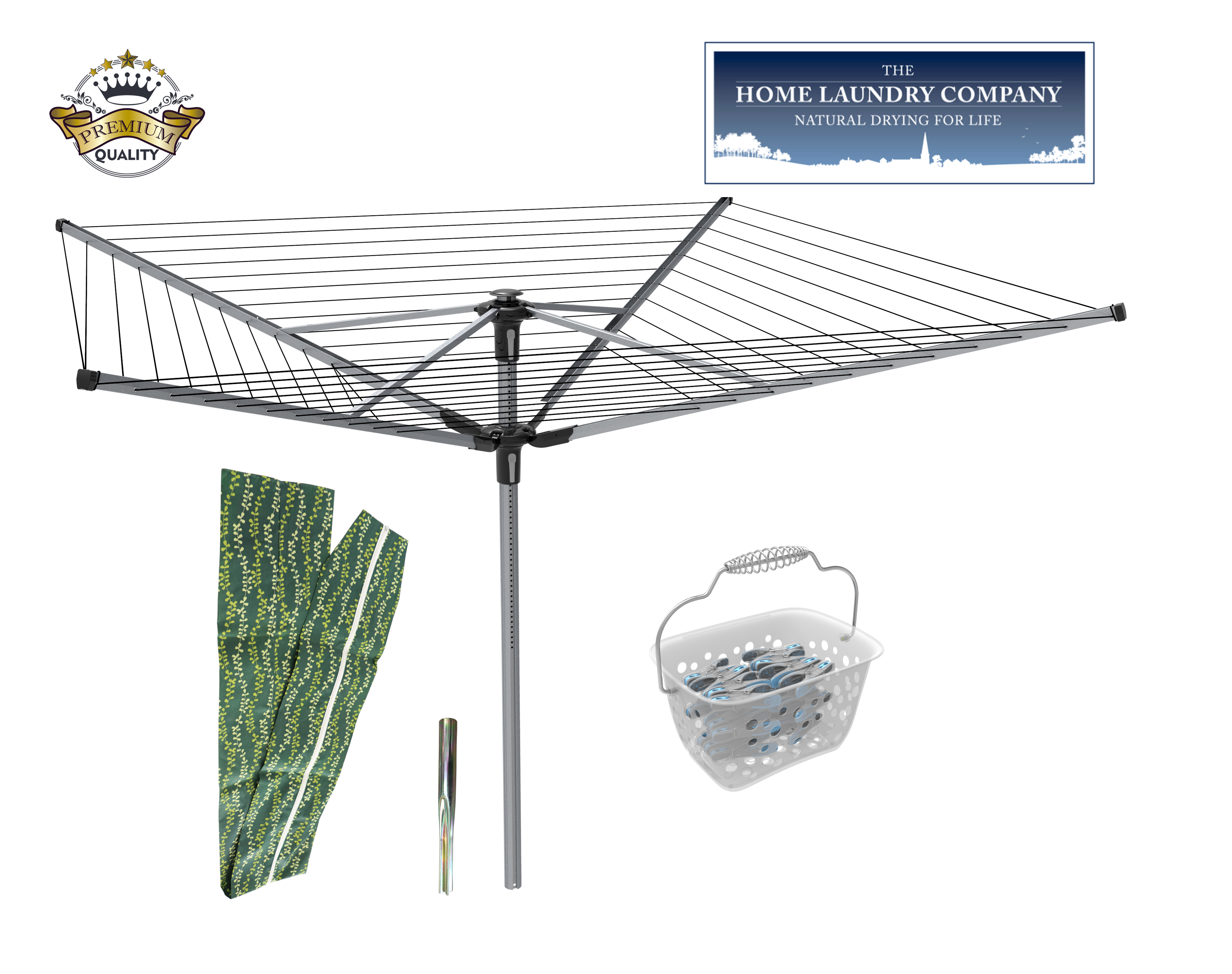 THE HOME LAUNDRY COMPANY, PREMIUM QUALITY - EXTRA-LARGE 60M Multi-Height Rotary Washing Line - FREE Metal Spike & Cover Worth £23. HIGH QUALITY 3 YEAR GUARANTEE *FREE BASKET & PEGS WORTH £7.20* ~ limited time only