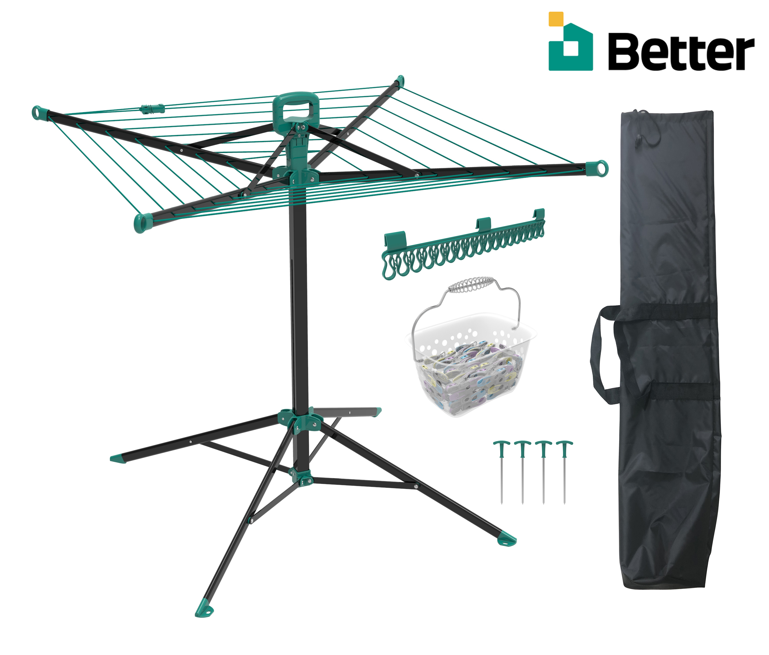 NEW POP UP MULTI-USE Portable Airer - Includes Ground Pegs, Carry bag & Sock Clip